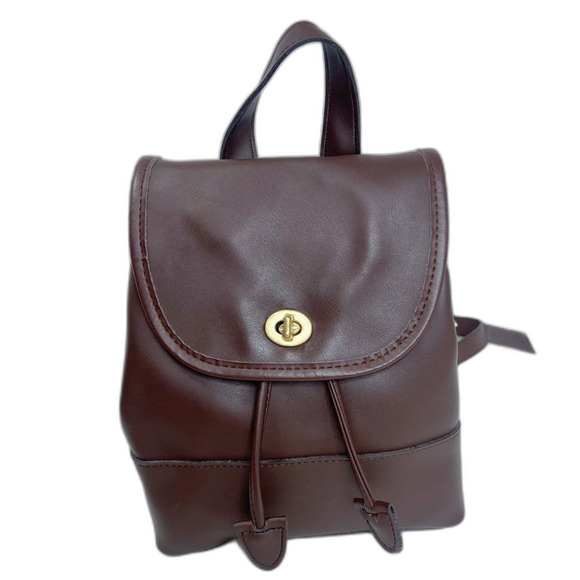 Vintage Coach RARE Brown Leather Mini Backpack Dark Chocolate Brown Turn Lock - Picture 1 of 12